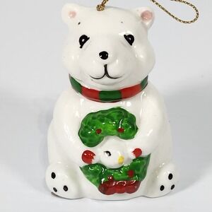 Silvestri Porcelain‎ Christmas Bell Polar Bear Ornament Taiwan Holiday vintage